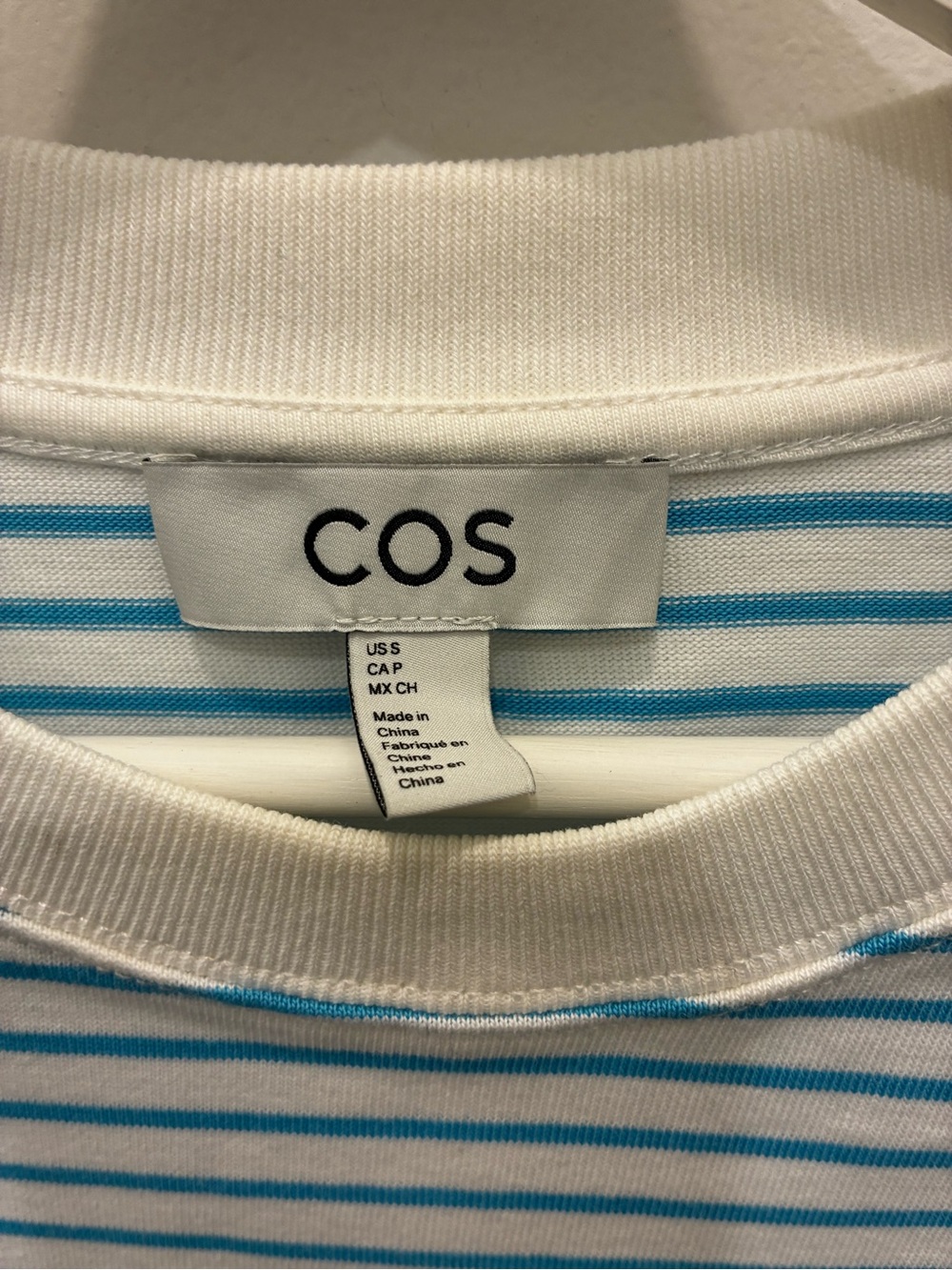 COS Kids White and Bright Blue Striped Crewneck Tee